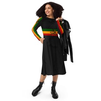 Lion of Judah World All-over print long sleeve midi dress