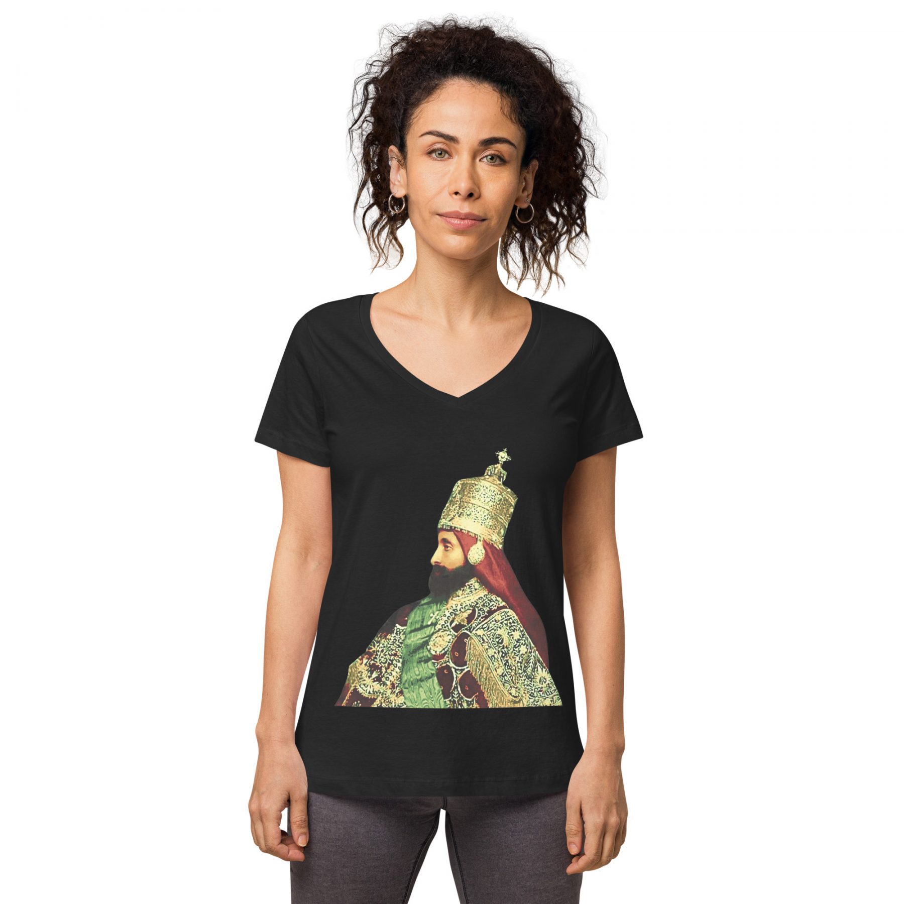 Crowned-Emperor-Haile-Selassie- Women’s fitted v-neck t-shirt
